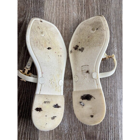 Tory Burch Roxanne Jelly Thong Sandal Ivory Slip On Gold Accent Shoe Size 9 - Picture 4 of 4
